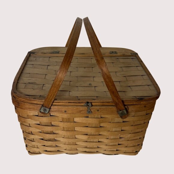 Vintage Woven Pie Carrier Basket West Rindge USA Rustic Country Cottage Baking - Picture 3 of 16